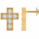 Diamond Cross Stud Earrings in 14KT Yellow Gold | Religious Diamond Earrings for Women
