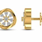 Floral Diamond Stud Earrings in 14KT Yellow Gold | Elegant Screw Back Earrings for Women