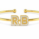 Personalized Initial Diamond Bracelet in 14KT Yellow Gold | Custom Name Diamond Bangle